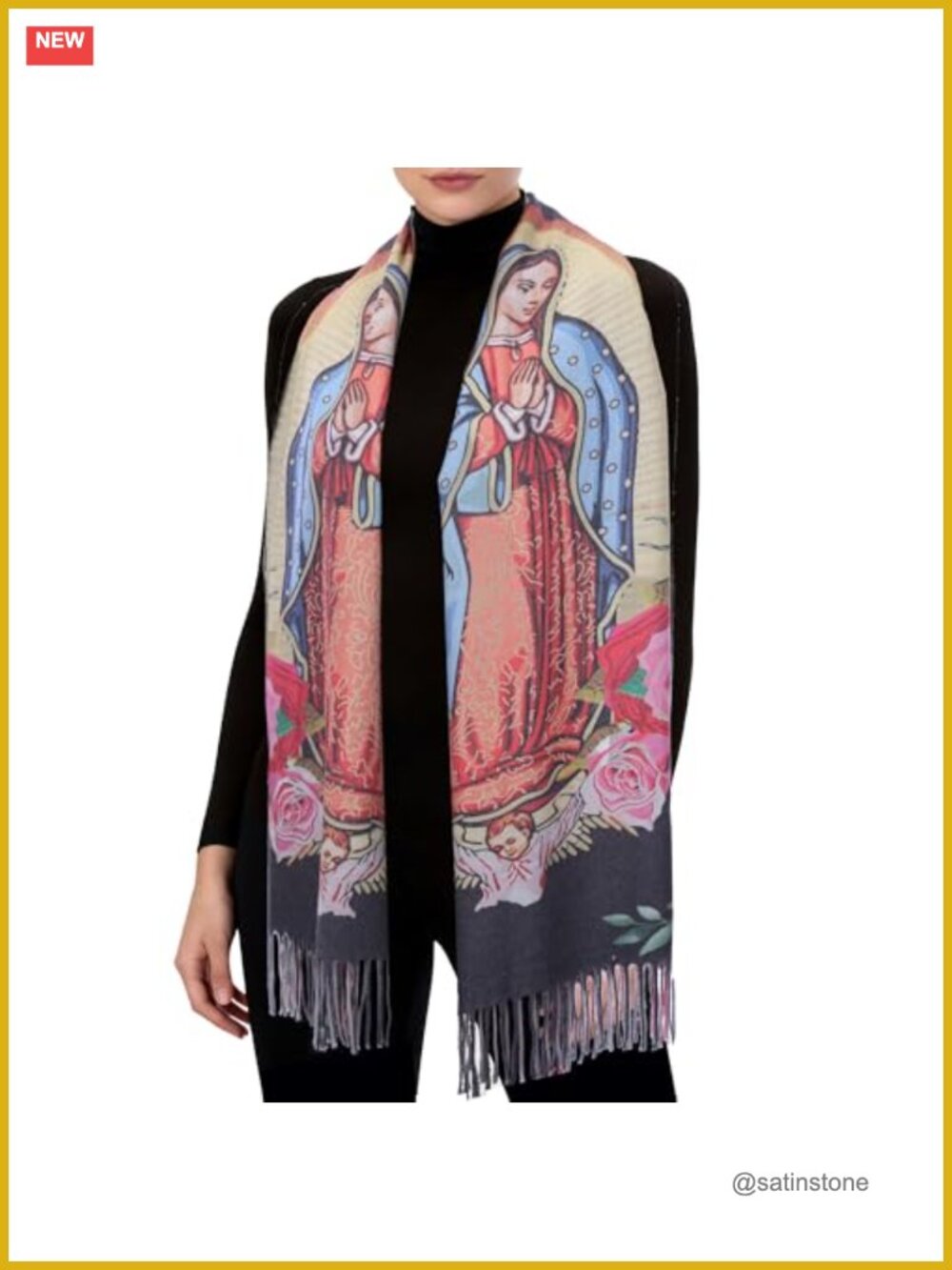Faux Cashmere Prayer Shawl Scarf Virgin Mary Rebozo Pashmina Wrap